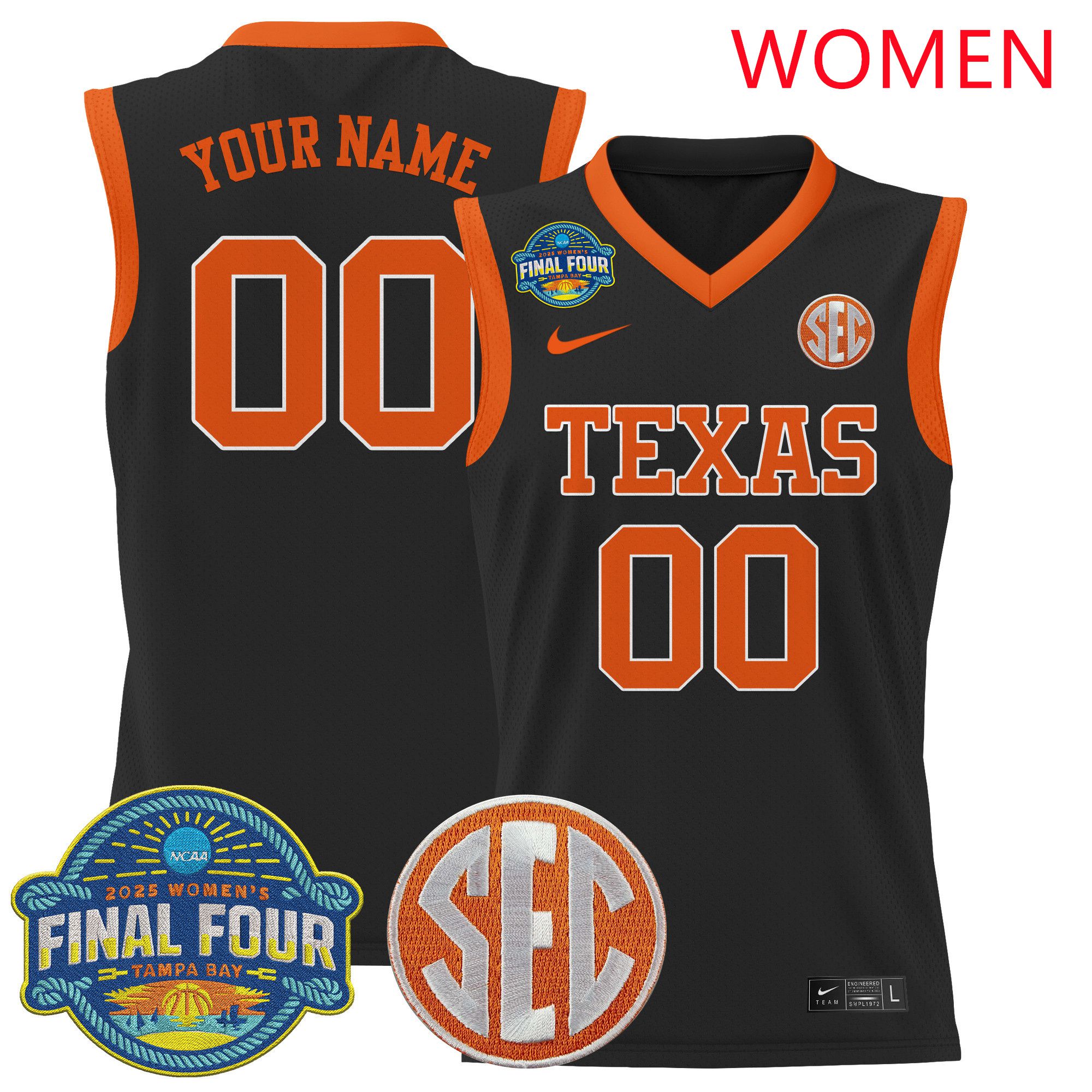 Women Texas Longhorns Black 2025 Nike Final Four Patch Lightweight Basketball Custom NCAA Jersey->customized ncaa jersey->Custom Jersey
